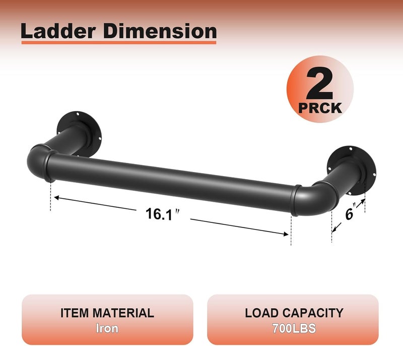 cvter 1-Rung Wall Mounted Ladder, Heavy-Duty Metal 1FT Egress Window & Loft Ladder for Basement, Attic Bunk Bed, Fire Escape - 700LBS Load, Matte Black-2PCS - Image 3
